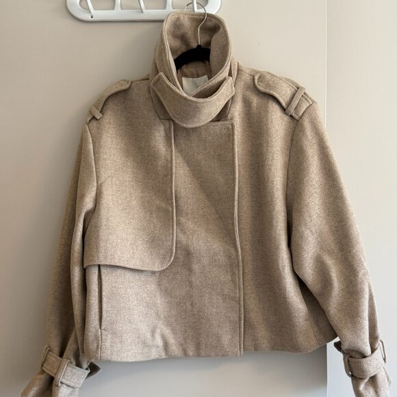 BNWT Size L H&M Trench-Look Cropped Jacket - Light Beige/Taupe - Picture 1 of 3
